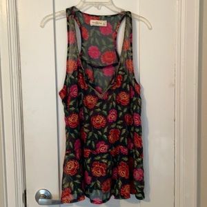 A&F Rose Print Bead Accent Tunic Blouse